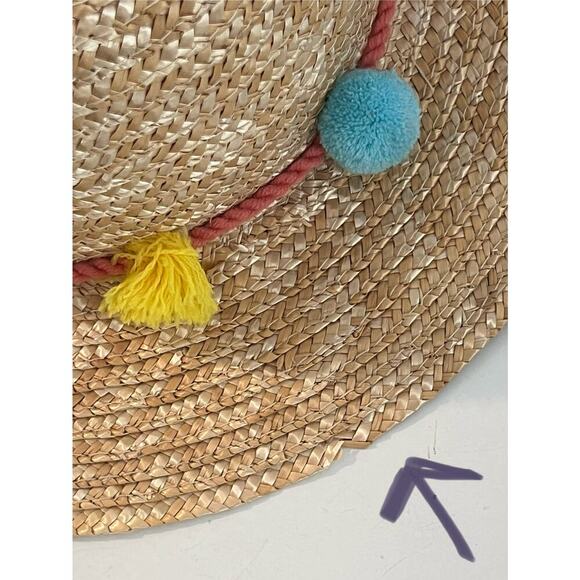 Matilda Jane Straw Hat Pom Poms Beach Hat Little Girl's Brim Hat Bohemian - Picture 7 of 8
